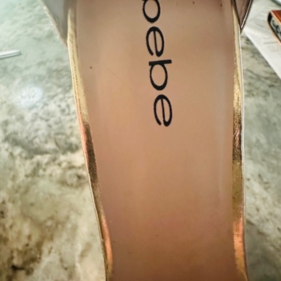 BEBE DECORATIVE BUTTON DESIGN CORK WEDGE ANKLE STRAP HEELS SIZE 8 - Picture 6 of 16